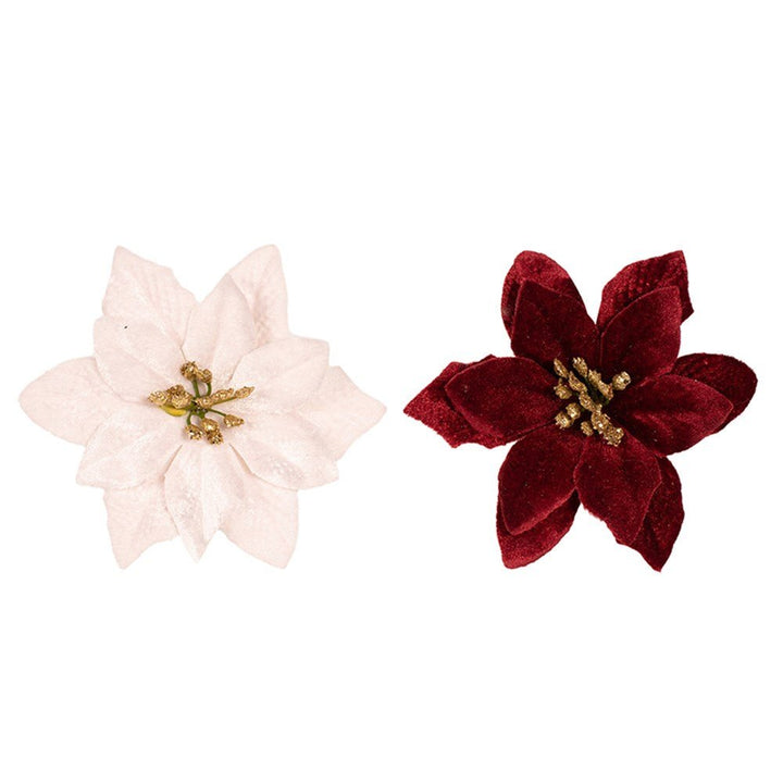 2pk Artificial Poinsettia with Clip 12cm - Everything Party