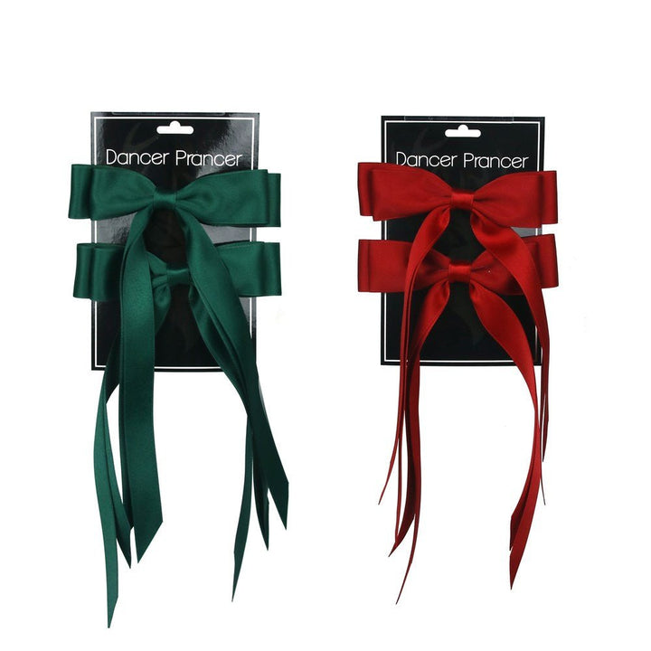 2pk Satin Ribbon Bows – 15x25cm Red & Emerald Colours - Everything Party