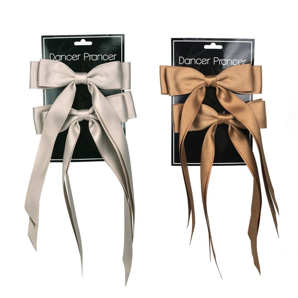 2pk Satin Ribbon Bows – 15x25cm Taupe & Champagne Colours - Everything Party