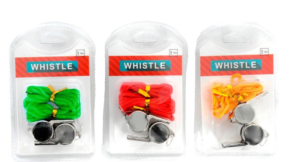 2pk Sports Metal Whistles with Coloured Rope - Everything Party