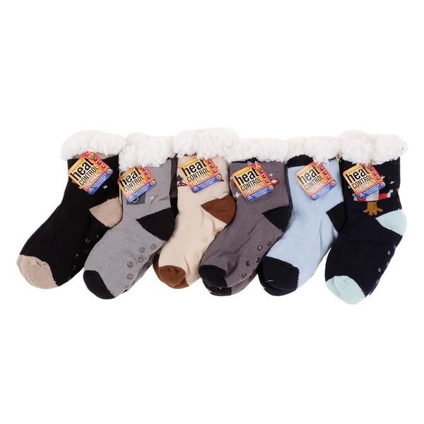 3 Pairs Kids Heat Control Socks Extra Thick Sherpa Lined Anti-slip Crew Cut - Everything Party