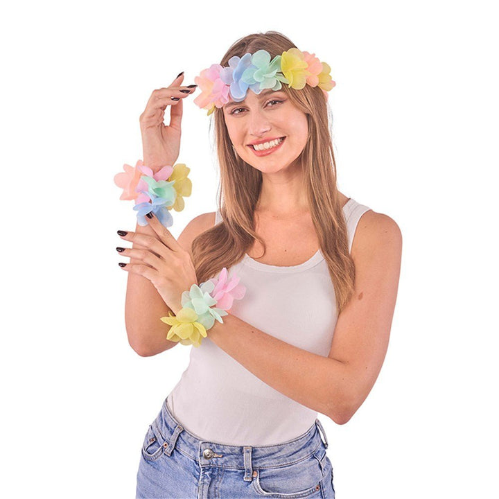 3 Piece Pastel Hawaiian Head Lei & Wristlet Set - Everything Party