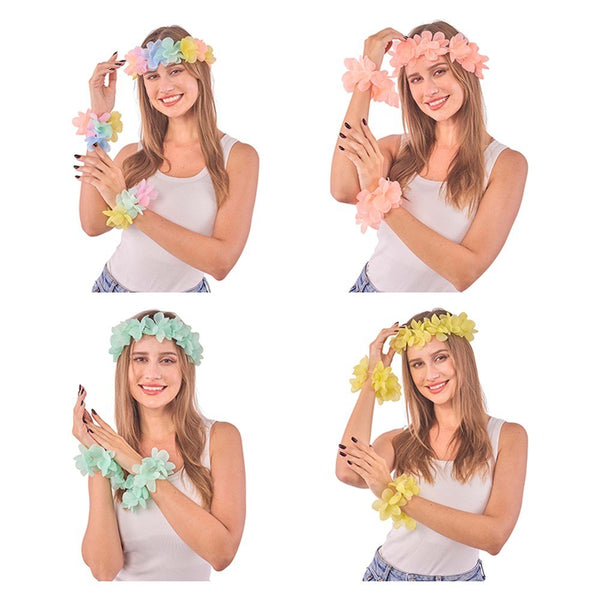 3 Piece Pastel Hawaiian Head Lei & Wristlet Set - Everything Party