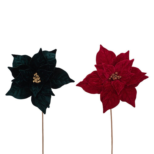 30cm Red & Emerald Poinsettia with Bells & 50cm Stem - Everything Party
