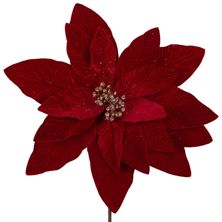 30cm Red Velvet Artificial Poinsettia with Long Stem - Everything Party