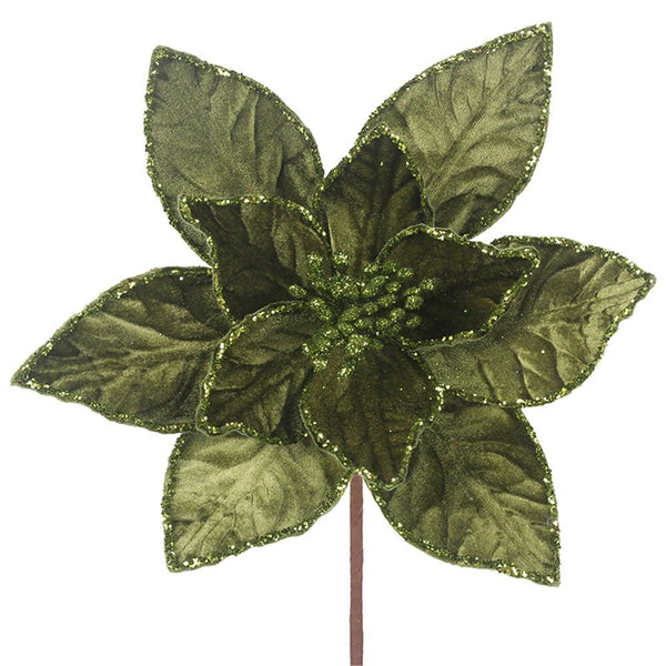 30cm Sage Green Artificial Poinsettia with Long Stem - Everything Party