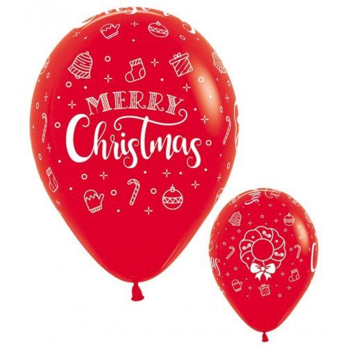 30cm Sempertex Red Printed Merry Christmas Wreath Latex Balloon - Everything Party