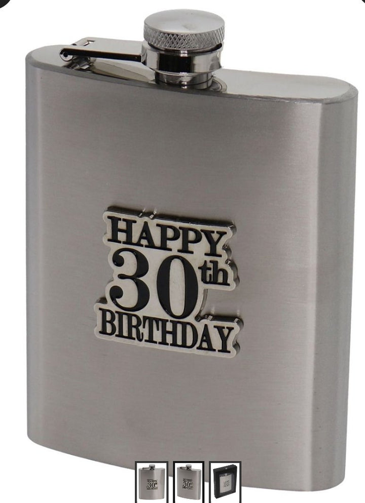 30th Birthday Badge Stain Steel Hip Flask - Everything Party