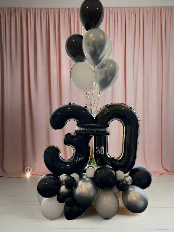 30th Birthday Black & Silver Balloon Arrangement - Everything Party