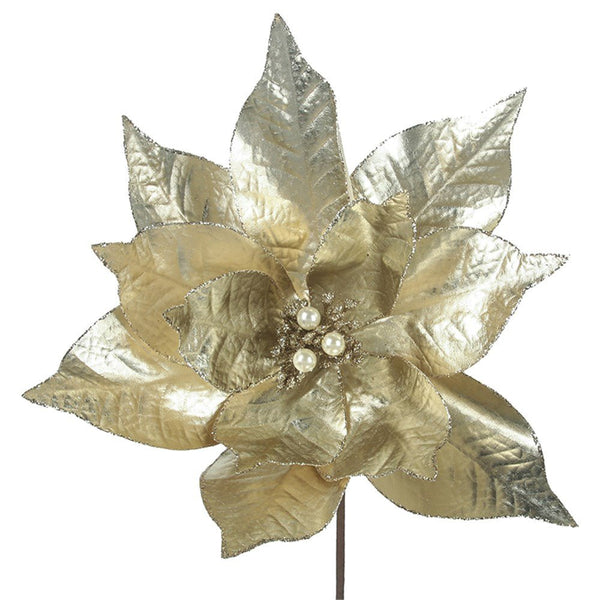 32cm Champagne Gold Artificial Poinsettia with Long Stem - Everything Party