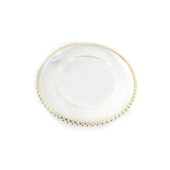 33cm Clear Charger Plate with Champagne Gold Beaded Rim - Everything Party