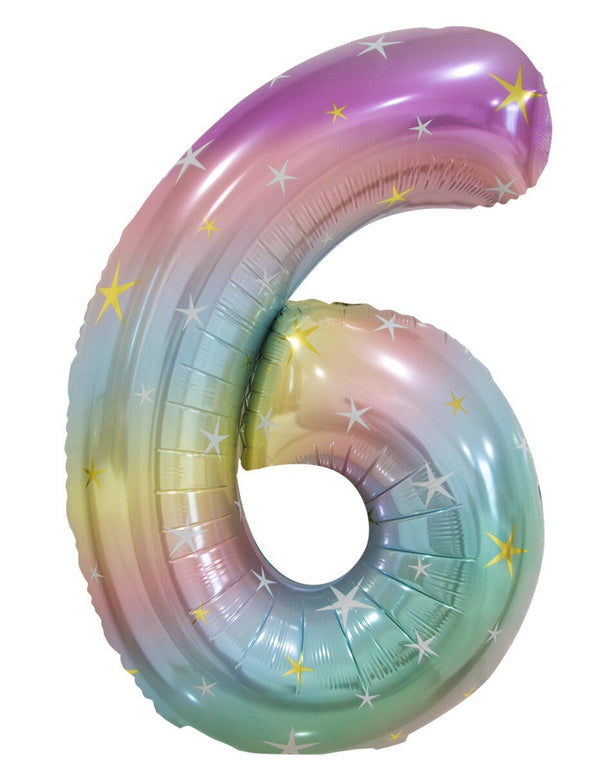 34" Jumbo Pastel Rainbow Number Foil Balloon - Number 6 - Everything Party