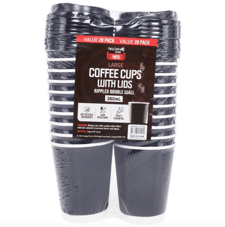 350ml Ripple Wall Coffee Cups with Lids – 20 Pack | Leak - Resistant & BPA - Free - Everything Party