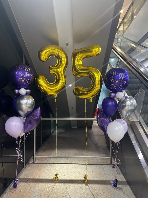 35th Birthday Purple Theme with customized Writing Helium Balloon Bouquet - Everything Party