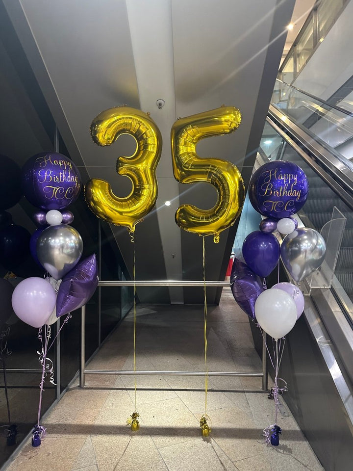 35th Birthday Purple Theme with customized Writing Helium Balloon Bouquet - Everything Party