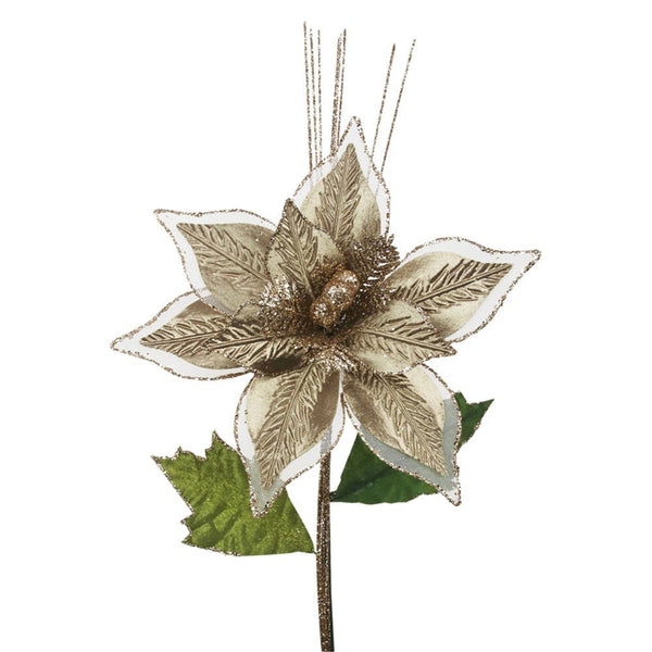 36cm Bronze Poinsettia with Organza Stem Christmas Decor - Everything Party