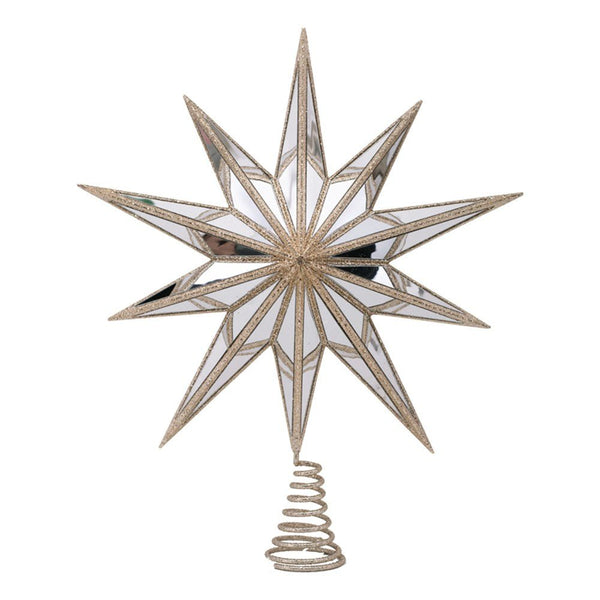 37x9x43cm Deluxe Champagne Glitter & Mirror 10 - Point Star Tree Topper - Everything Party