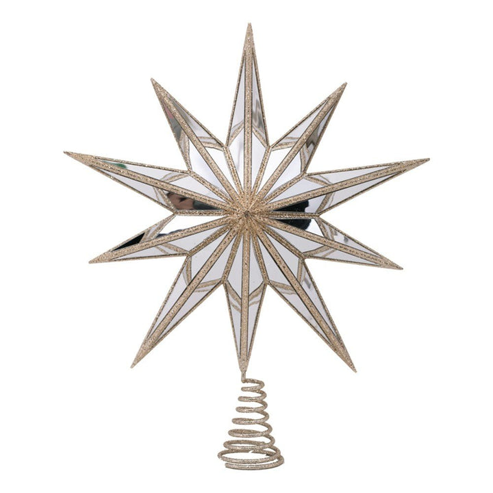 37x9x43cm Deluxe Champagne Glitter & Mirror 10 - Point Star Tree Topper - Everything Party
