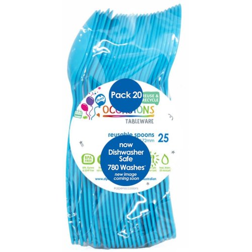 20pk Reusable Plastic Spoons - Azure Blue
