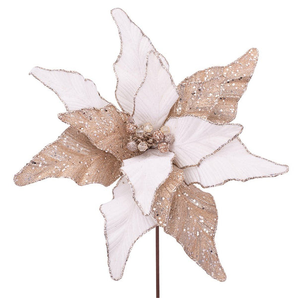 39cm Champagne & Ivory Artificial Poinsettia with Long Stem - Everything Party