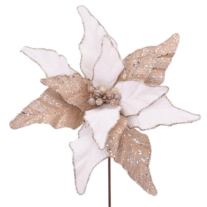 39cm Champagne & Ivory Artificial Poinsettia with Long Stem - Everything Party
