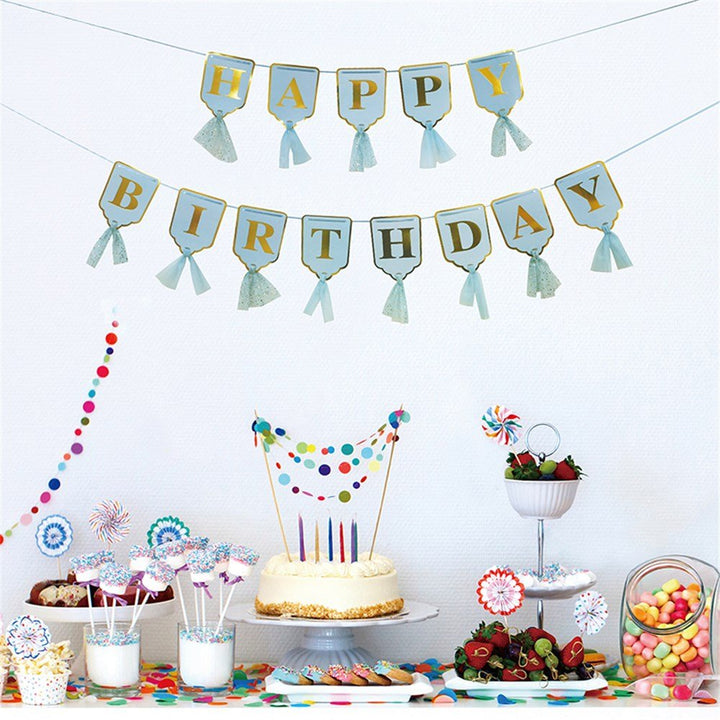 3m Blue and Gold Print Happy Birthday Banner with Tassel - Everything Party