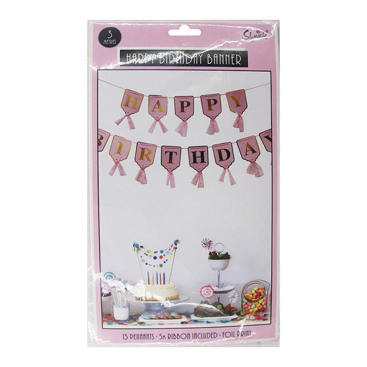 3m Pink and Gold Print Happy Birthday Banner with Tassel - Everything Party