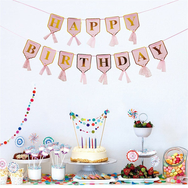 3m Pink and Gold Print Happy Birthday Banner with Tassel - Everything Party