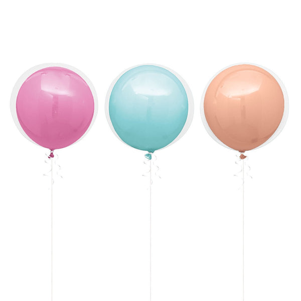 3pk Assort Pastel Clear Double Stuffed Round Latex Balloon 40cm - Everything Party