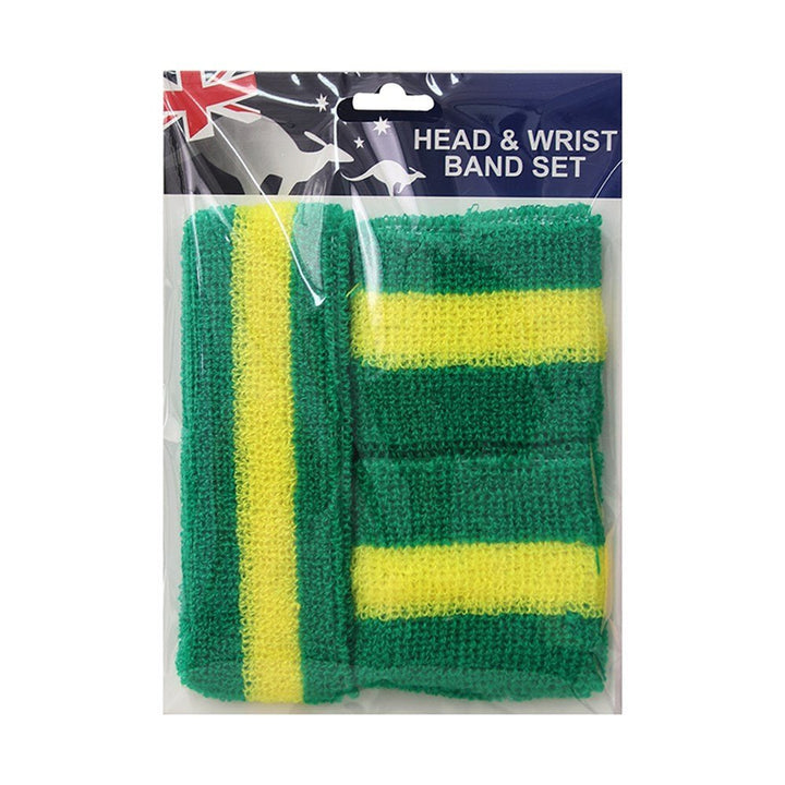 3pk Aussie Team Supporter Green & Yellow Headband & Wristband Set - Everything Party