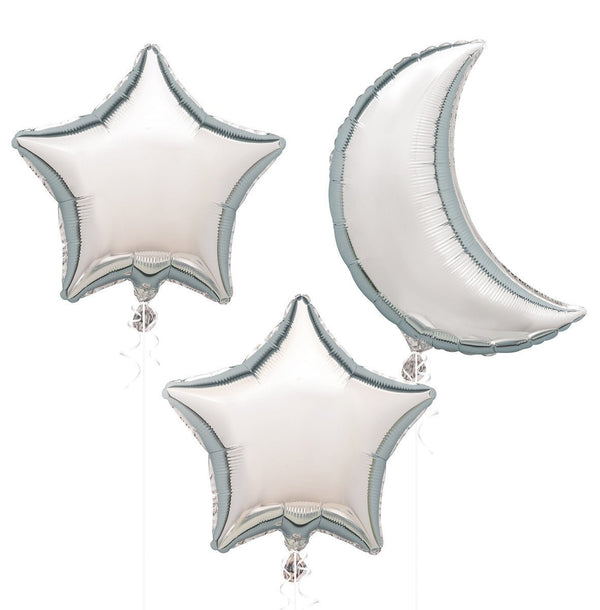 3pk Silver Moon and Stars Foil Balloon kit - Everything Party