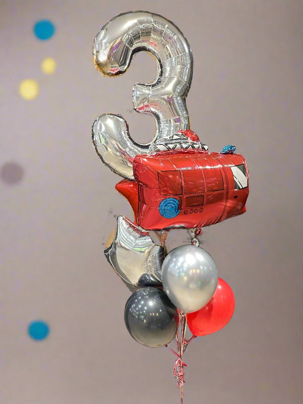 3rd Birthday Fire Truck Helium Balloon Bouquet - Everything Party