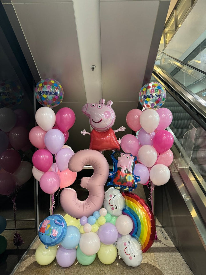 3rd Birthday Peppa Pig Theme Balloon Arrangement with Helium Boutique - Everything Party