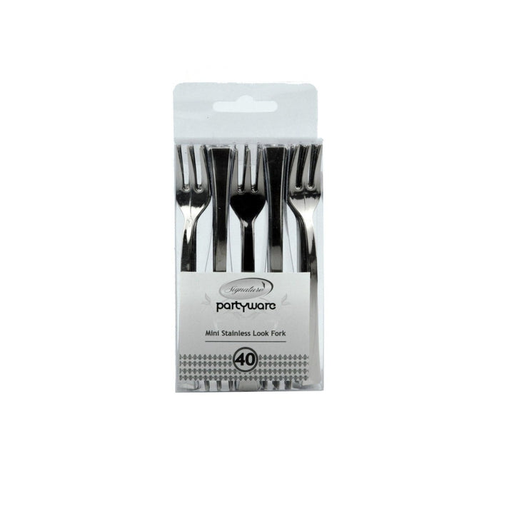 40pk Mini Metallic Silver Plastic Forks - Everything Party