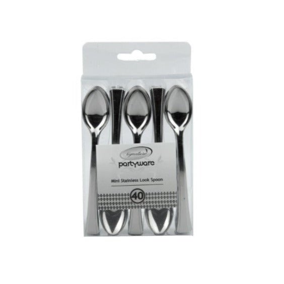 40pk Mini Metallic Silver Plastic Spoons - Everything Party