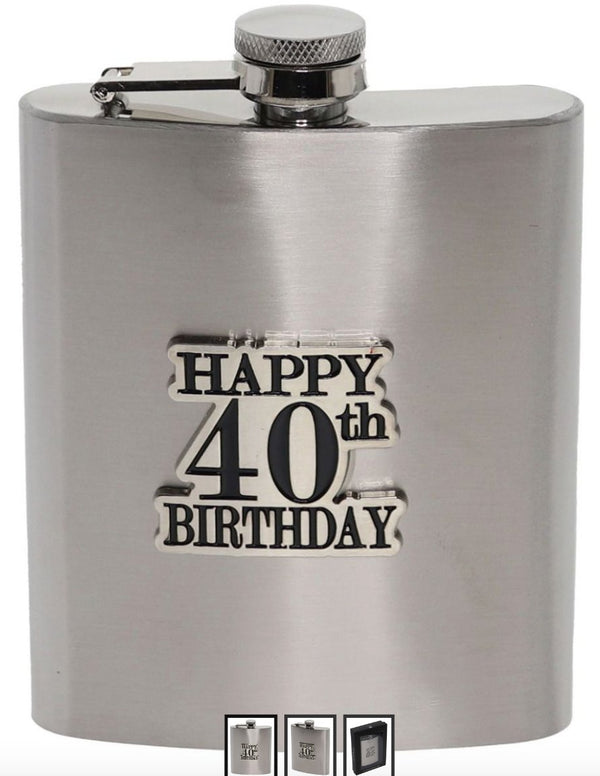 40th Birthday Badge Stain Steel Hip Flask - Everything Party