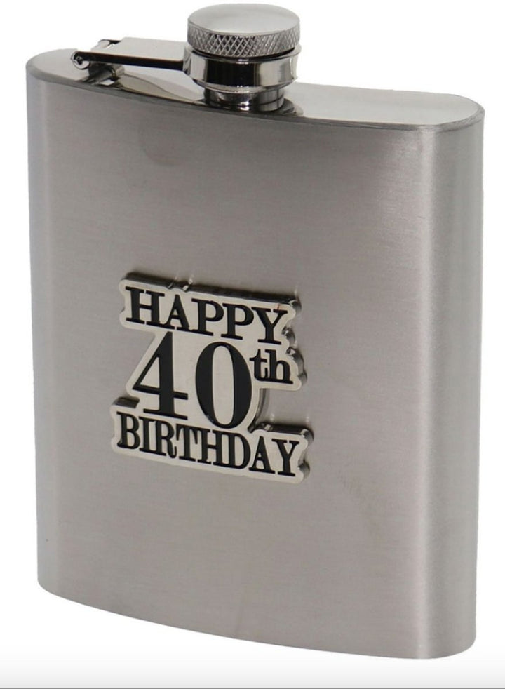 40th Birthday Badge Stain Steel Hip Flask - Everything Party