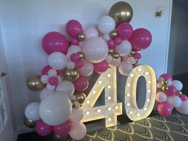 40th Birthday Balloon Garland with 1m LED Number Lights - Everything Party