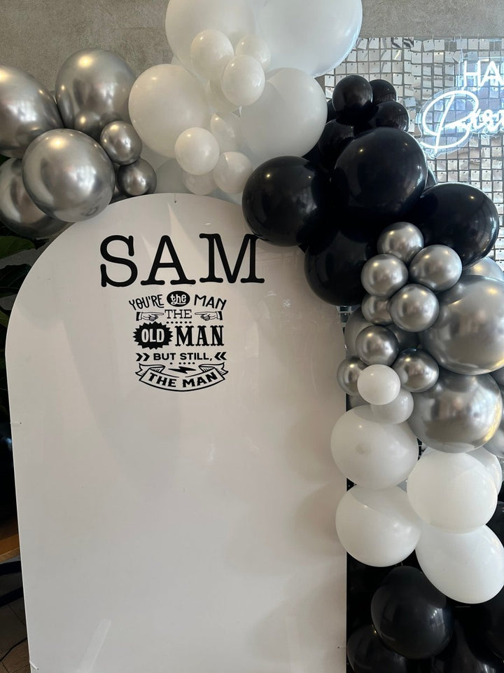 40th Birthday Balloon Garland with silver Shimmer wall - Everything Party