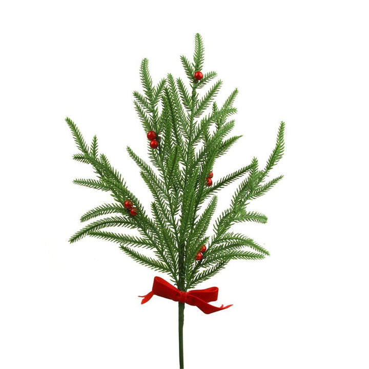 41cm Green Pine Leaves with Red Bow & Berries Christmas Decor - Everything Party