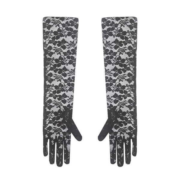 42.5cm Extra Long Black Lace Gloves - Everything Party