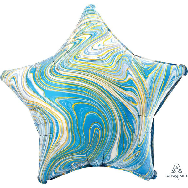 45cm Anagram Star Shape Marblez Foil Balloon - Blue Marble - Everything Party