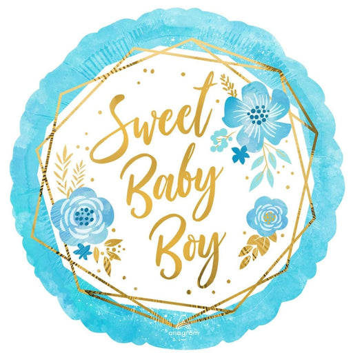 45cm Anagram Sweet Baby Boy Floral Geo Foil Balloon - Everything Party