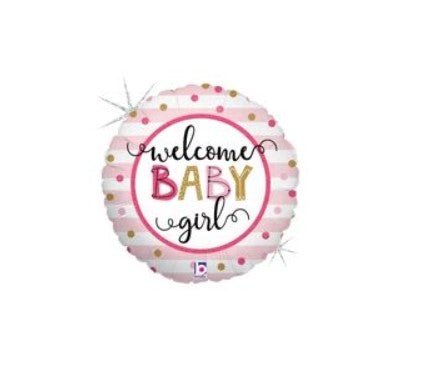 45cm Betallic Holographic Welcome Baby Girl Foil Balloon - Everything Party