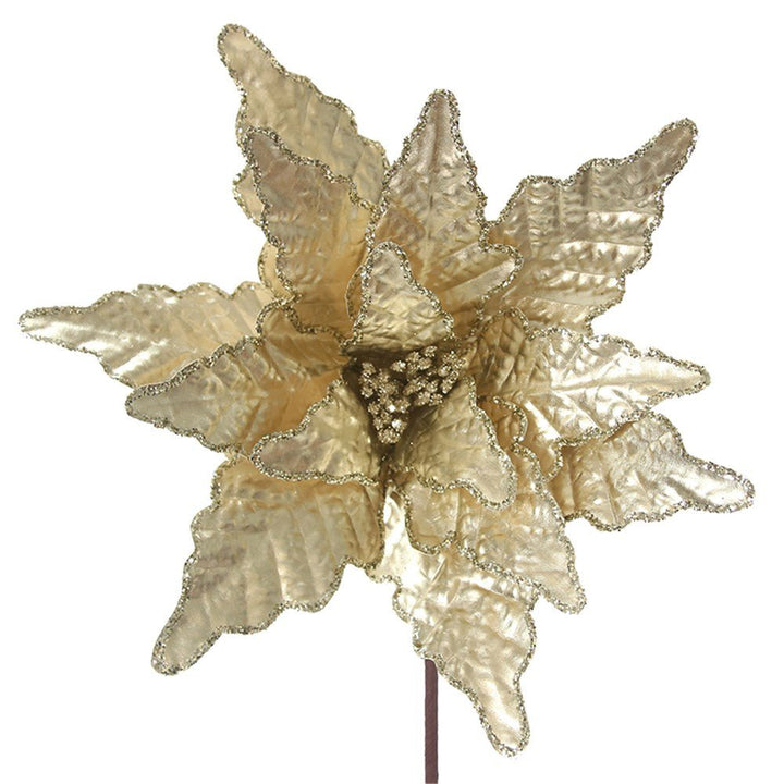 45cm Champagne Gold Artificial Poinsettia with Long Stem - Everything Party