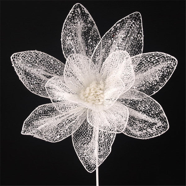 45cm Deluxe White Organza Finish Poinsettia Stem - Everything Party