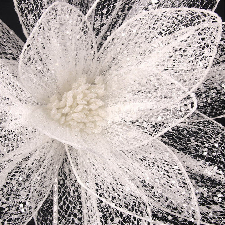 45cm Deluxe White Organza Finish Poinsettia Stem - Everything Party