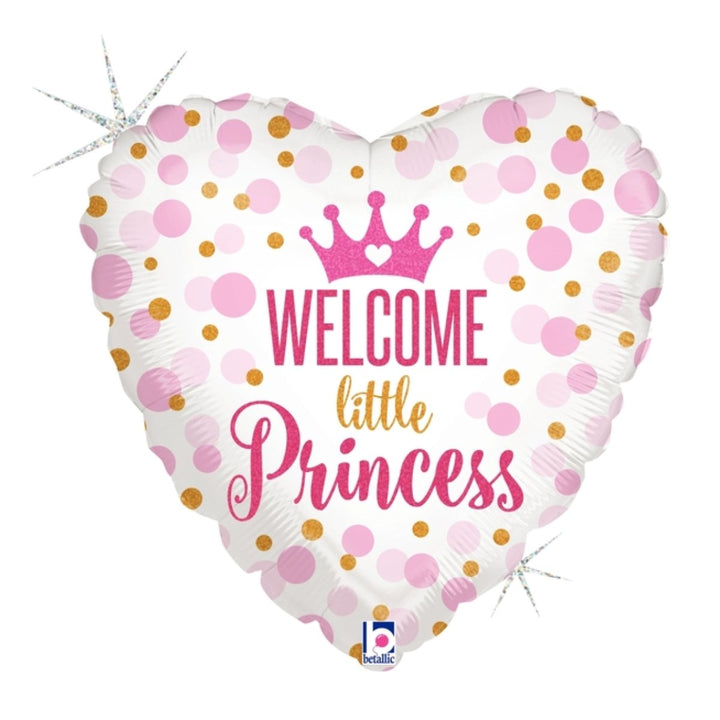 45cm Glitter Welcome Little Princess Heart Shape Foil Balloon - Everything Party