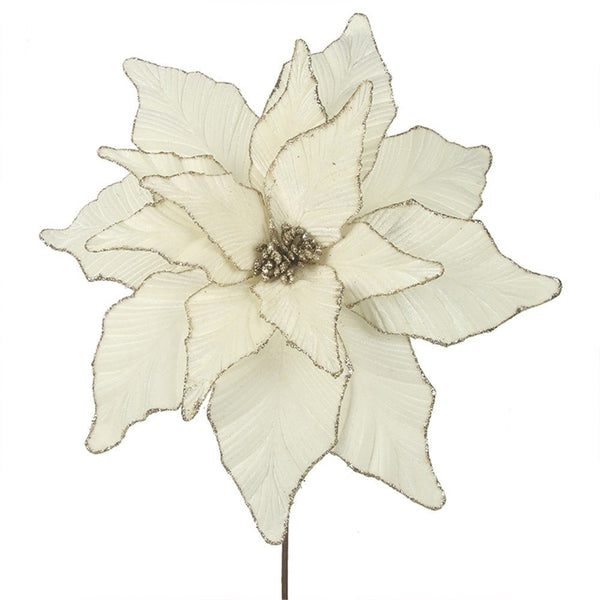 45cm Ivory Glitter Artificial Poinsettia with Long Stem - Everything Party