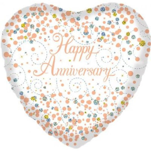 45cm Oaktree Happy Anniversary Sparkling Fizz Rose Gold Hearts Foil Balloon - Everything Party